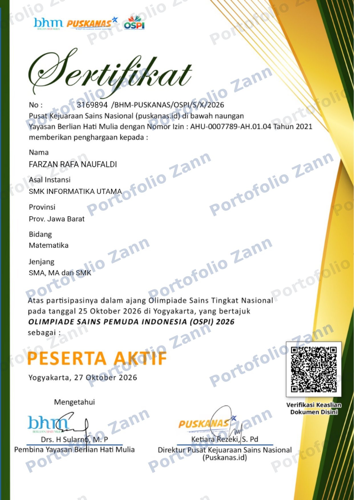 Sertifikat peserta aktif OSPI 2026 bidang Matematika